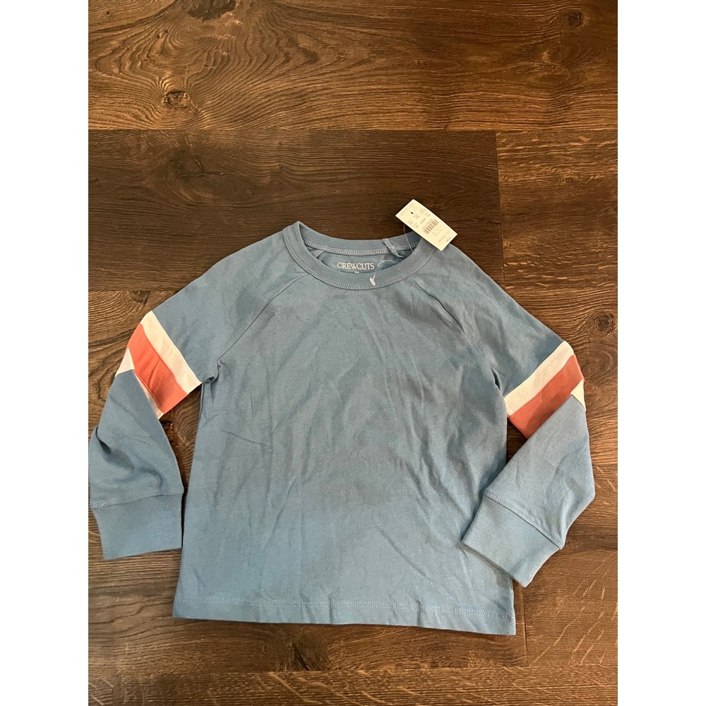 Crewcuts J Crew Kids Blue Long Sleeve Raglan Tee Varsity Stripe XXS 2-3 NEW